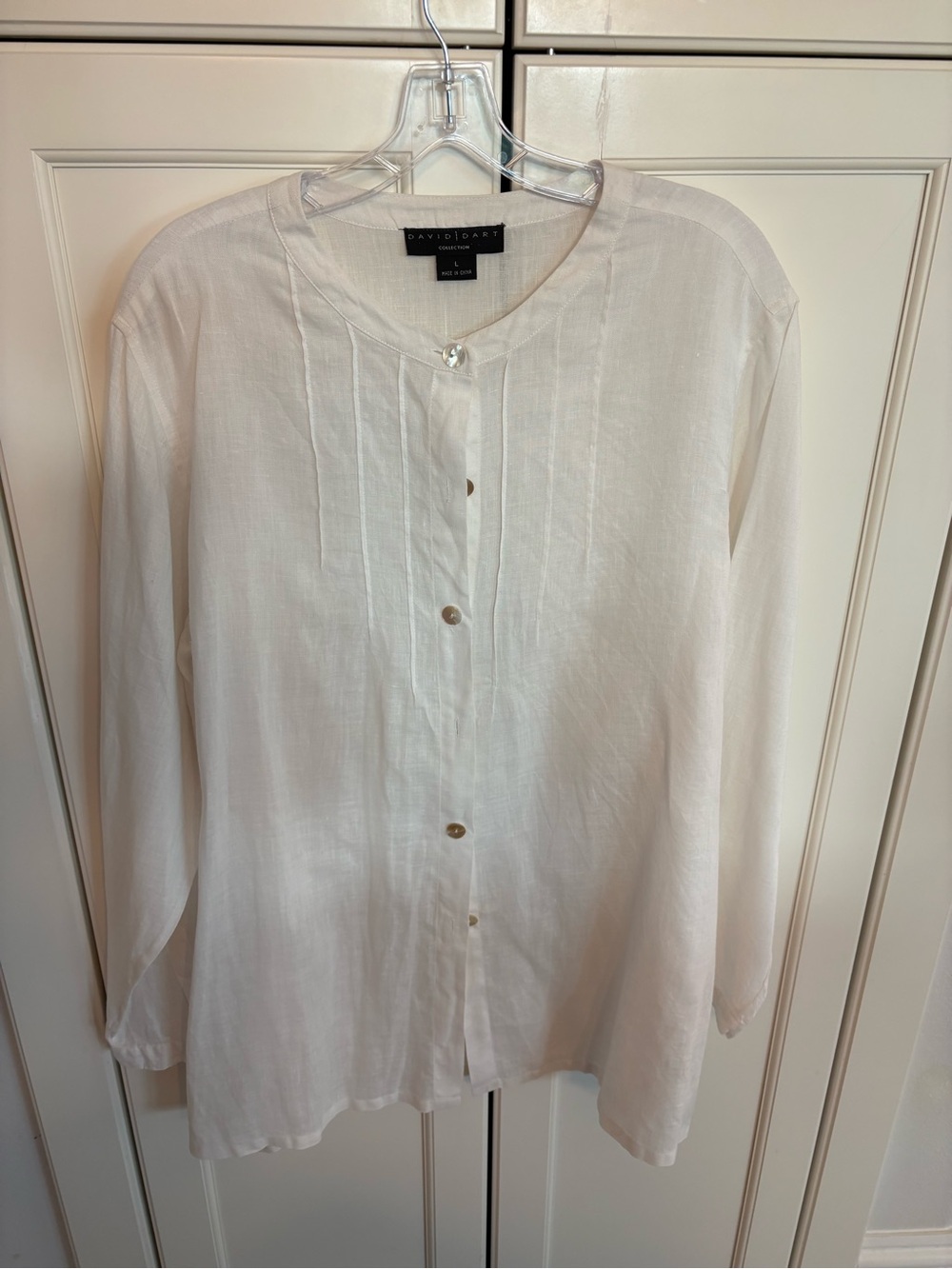 David Dart White Linen Button-Front Blouse L